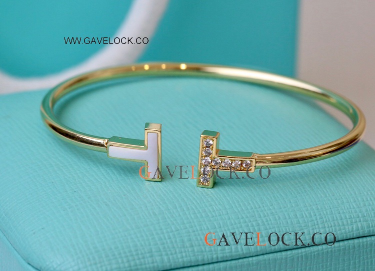 Clone Tiffiny T Wire Gold Open Bangle Diamond